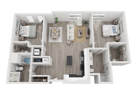 Floor plan for 2 beds, 2 baths, 1214 sqft